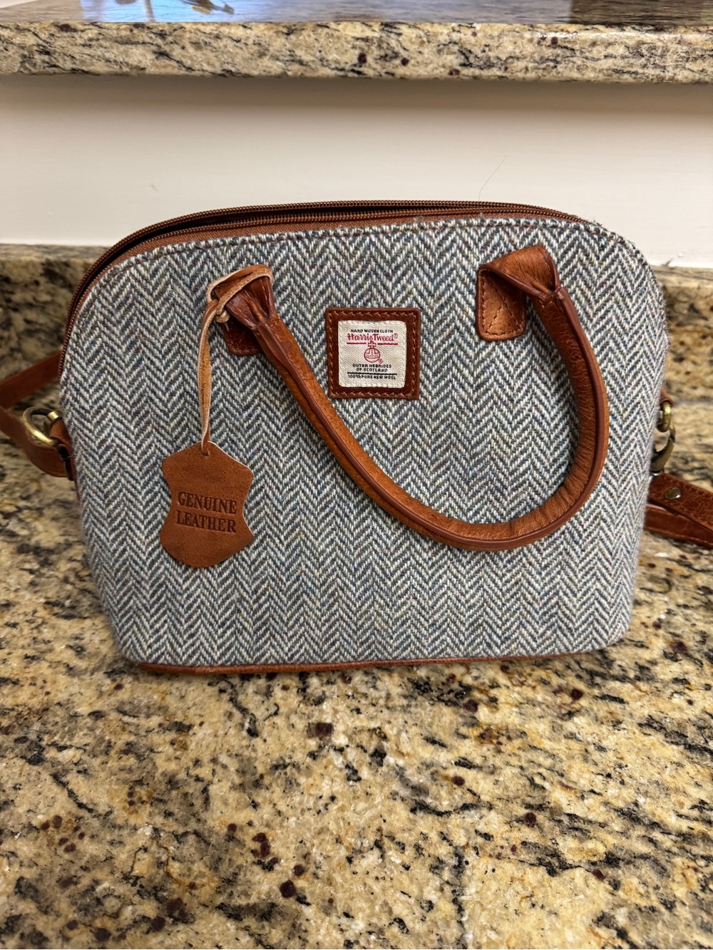 Genuine Harris Tweed and Leather Trim Satchel - Blue/Gray
